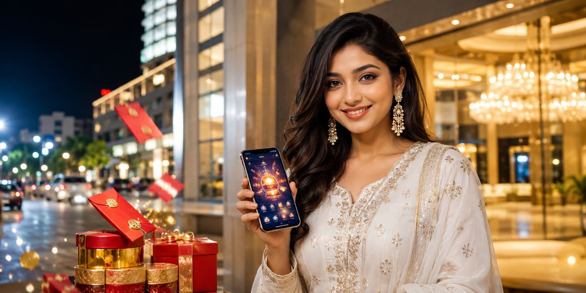 A Bangladeshi model receiving a Red Envelope bonus experience in Dhaka