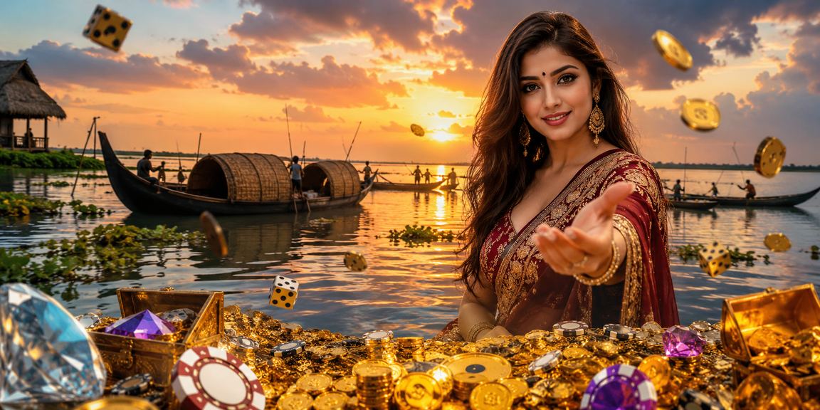A Bangladeshi model using a casino app at Tanguar Haor